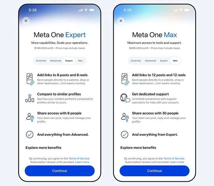 Meta One subscription details for creators and businesses.
